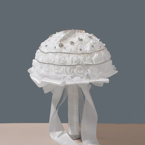 흰색 PE 폼 로맨스 꽃 서양식 웨딩 신부 들러리 부케, 웨딩 용품, 레이스 테두리, 진짜 부케 