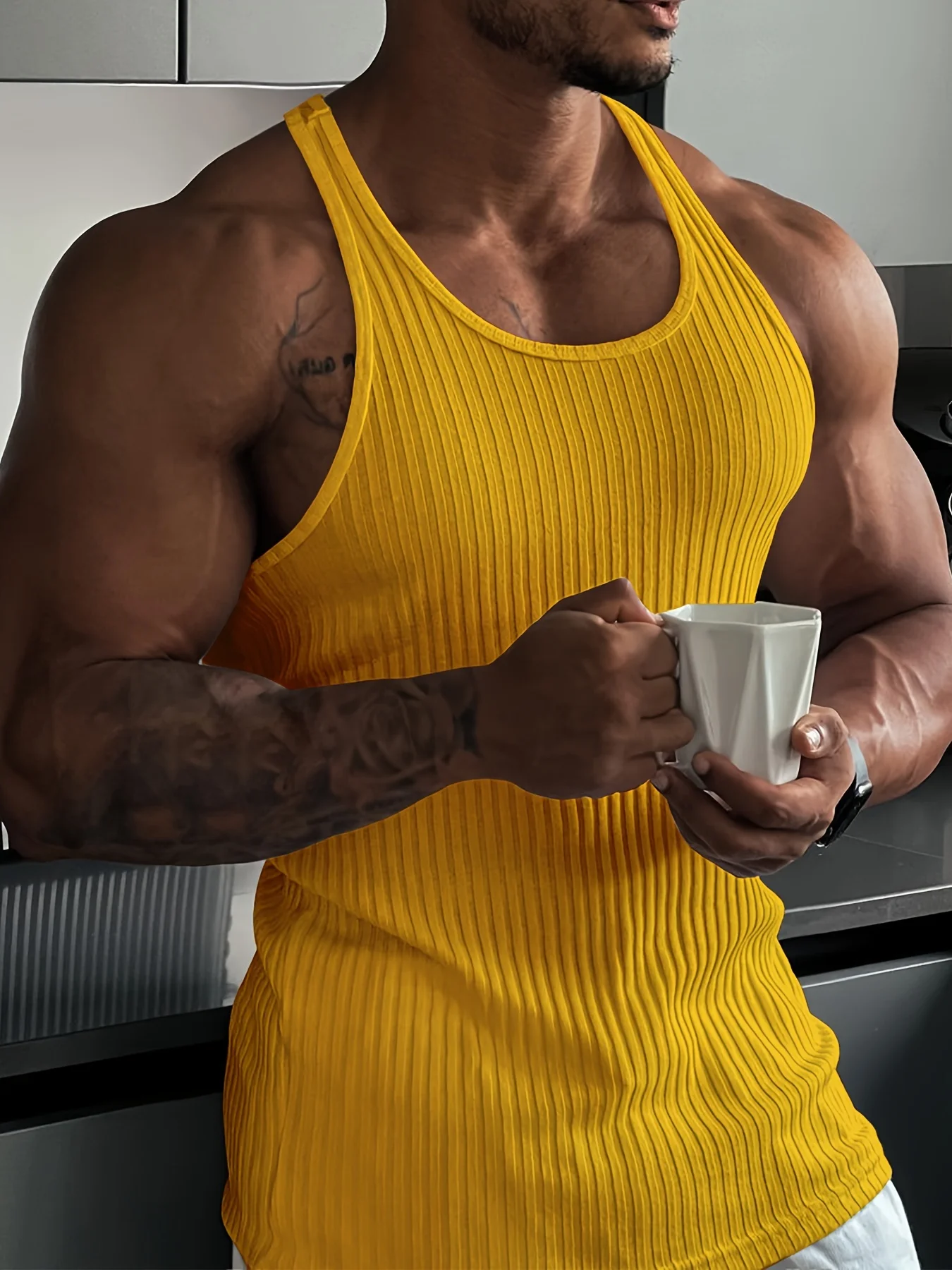 Estate nuovi vestiti per il Fitness canotta ad asciugatura rapida canotta da uomo a forma di H stretta a righe verticali cravatta per esercizi muscolari Slim Fit alta elasticità