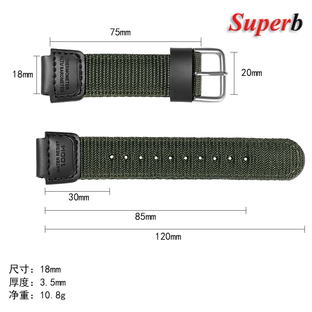 Correa de nailon de 18mm para reloj Casio AE1200/1300 W800H SGW400 F91W F84 F105/108/A158/168, pulsera deportiva de lona para hombre