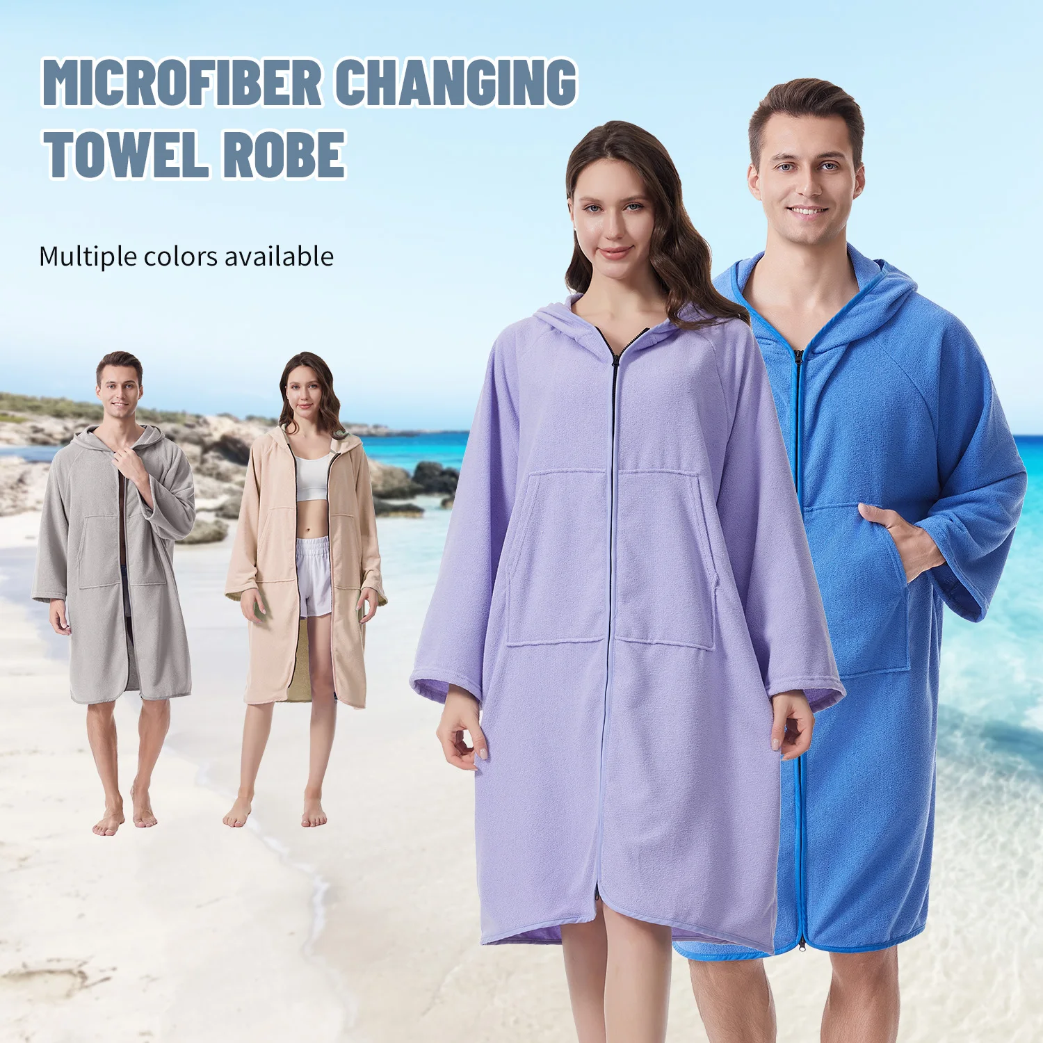 

Mutao Looped Bathrobes with Zipper, Soft Long Sleeves - Super Absorbent, Quick Dry, Warm, Perfect Suitable for Beach, Swimming