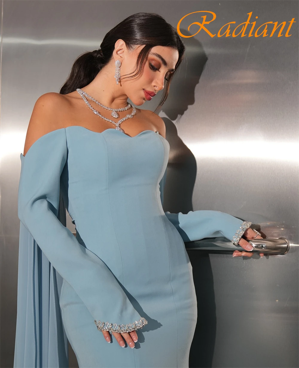 فستان سهرة مخصص عالي الجودة برقبة قارب أنيق من الجيرسيه حورية البحر للحفلات الراقصة كلاسيكي بأكمام طويلة للمناسبات الخاصة #4