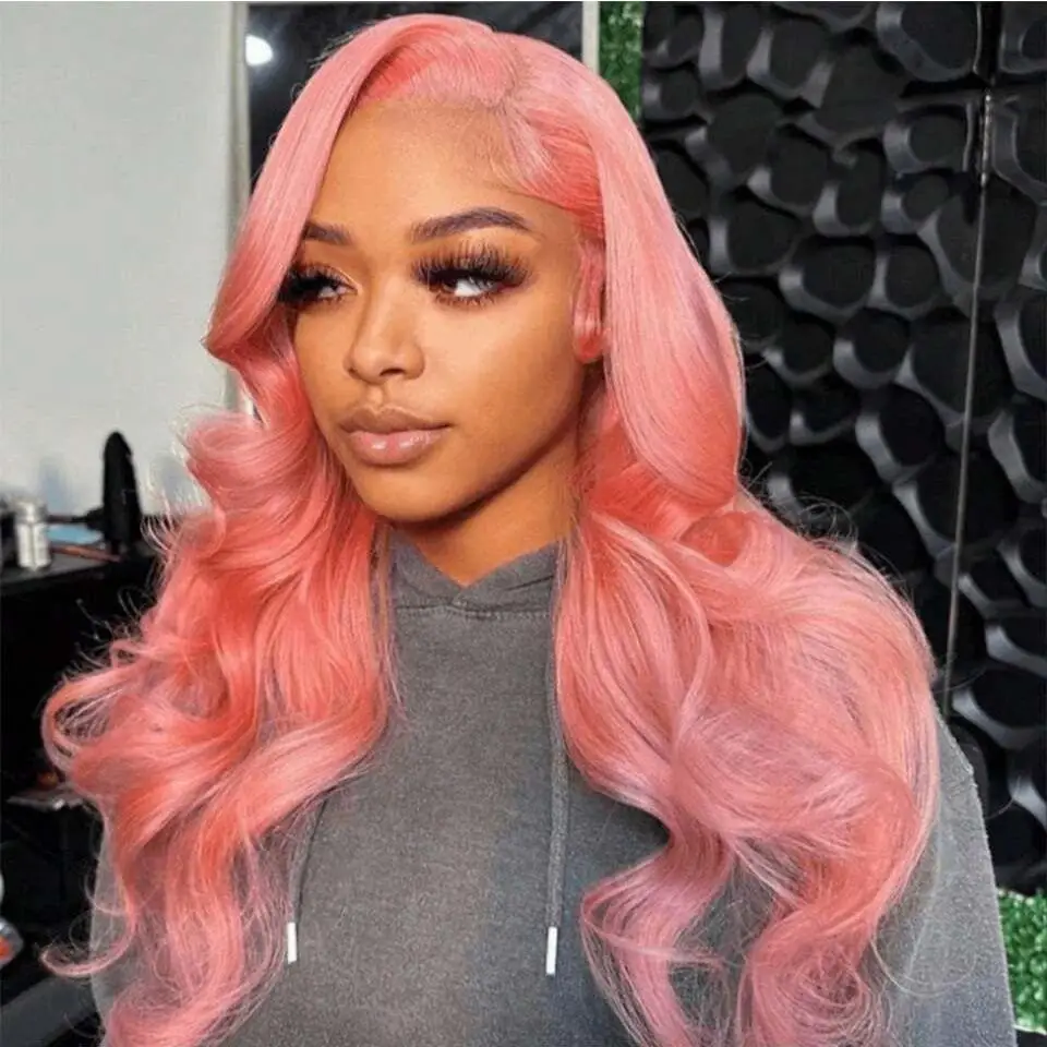 

30 Inch Light Pink 13x4 HD Lace Frontal Wig Body Wave 100% Human Hair Wigs Red Colored Wig 13x6 Brazilian Hair Wigs for Women
