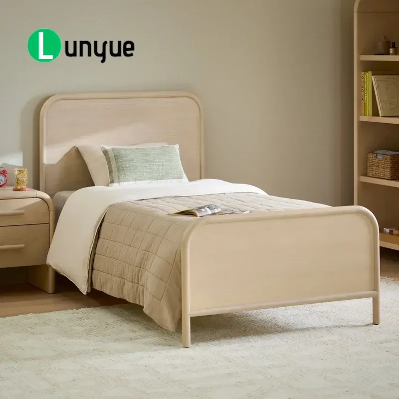 Nordic Natural Oak Single Bed Round Solid Wood Frame Customizable Size Organic Simple Eco Friendly Bedroom Furniture