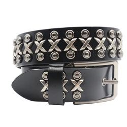 NEW Metal Rivet Cowboy Belt Genuine Leather Cowskin Men Belt Punk Rivet Jeans Belts For WOMEN Ceinture Homme Cinturones Hombre