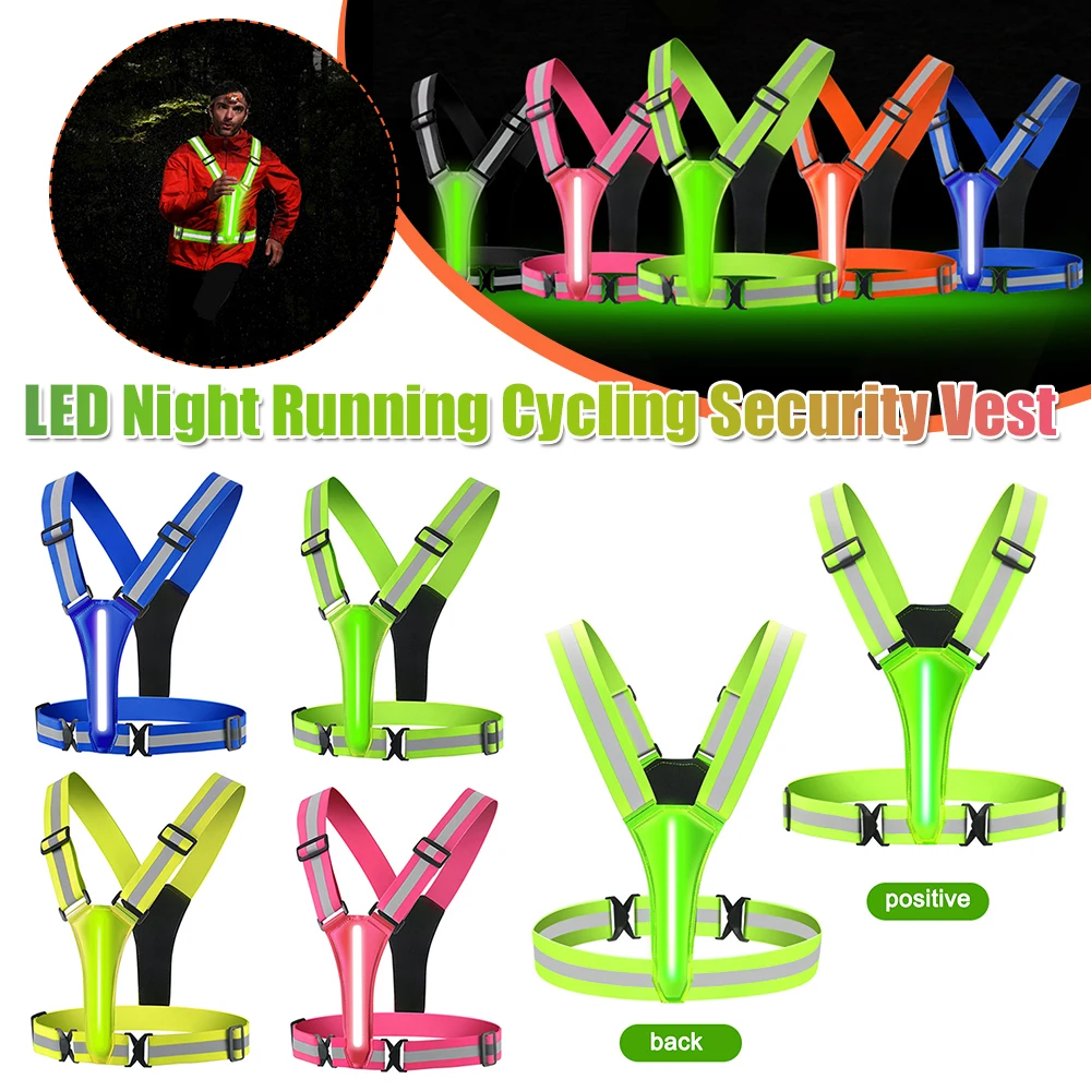 

Светодиодный светоотражающий жилет для бега и велоспорта с USB-зарядкой, регулируемый, для ночных пробежек и езды, с эластичной лентой