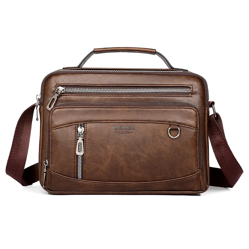 Men's PU Leather Shoulder Bag with Multiple Pockets - Large Capacity Crossbody & Handbag for Work, Office & Daily Use