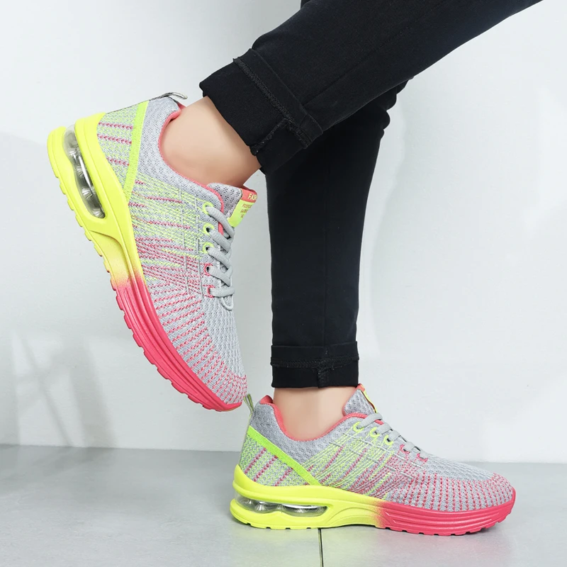 Women Sneakers Sports Tennis Shoes Cushion Running Shoes Lace Up Breathable Leisure Outdoor Sneakers