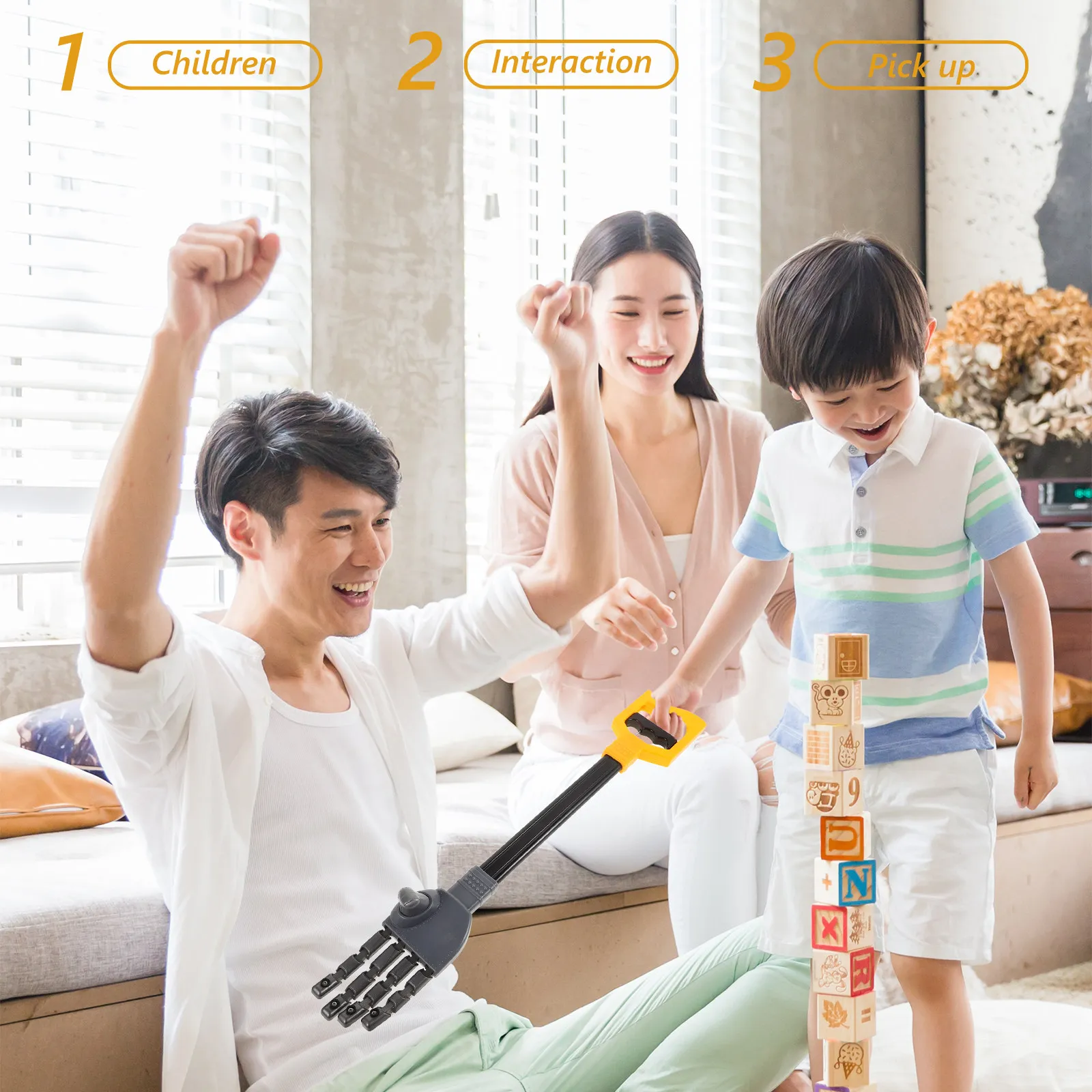 Interactive Grabber Mechanical Arm Robot Hand Large Size Elastic Claw Long Handle Parent Child Coordination Training Hand