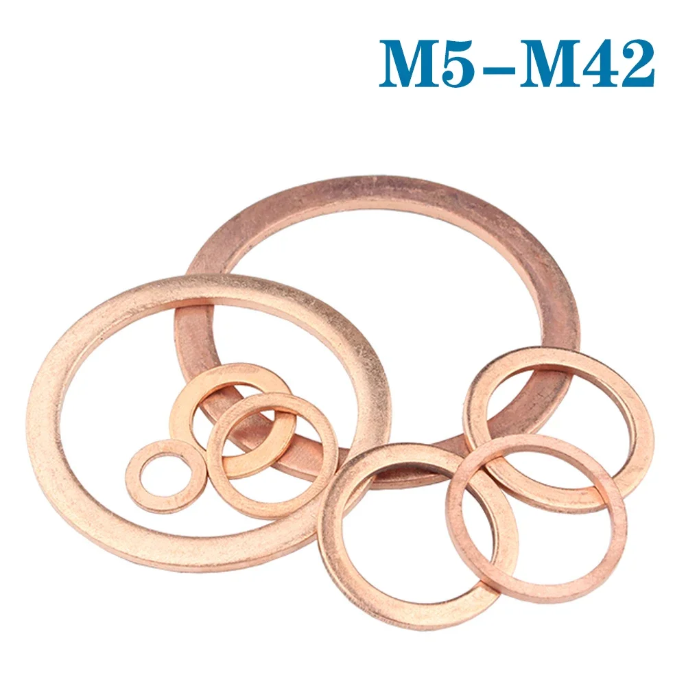 2-50Pcs M5 M6 M8 M10 M12 M14 M16 M18 M20 M22 M30-M42 Solid Copper Washer Shim Flat Ring Gasket Rings Seal Plain Spacer Washers