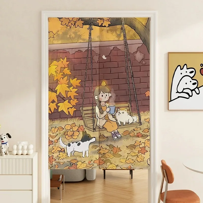 

(No rod)Nordic ins Cotton and Linen Door Curtain and Partition Curtain Bedroom Cover Peep-Proof Half Curtain Kitchen