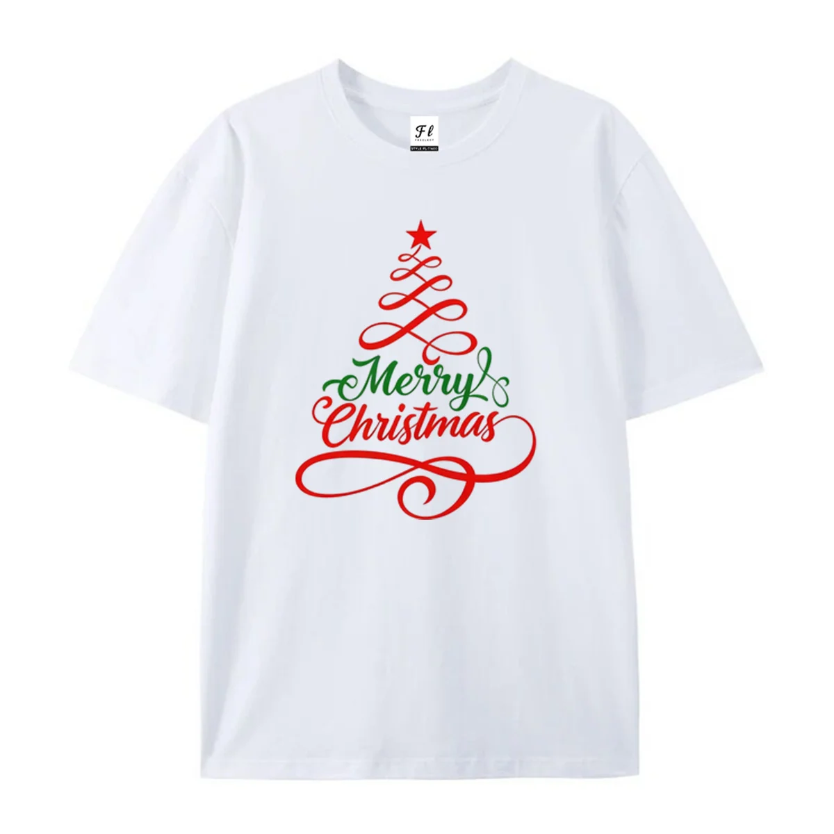 Women Merry Christmas Calligraphy Tree Print Short Sleeve T Shirt Red Green Christmas Letter Graphic Tee Casual Summer Cotton