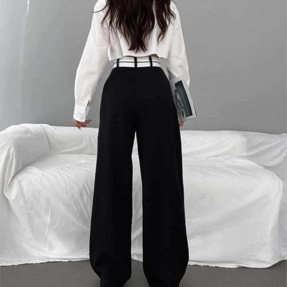 Women' S Clothes Casual Loose Pants For Woman Contrast Wide Leg Long Pants All-match Patchwork Simple Style Retro Temperament