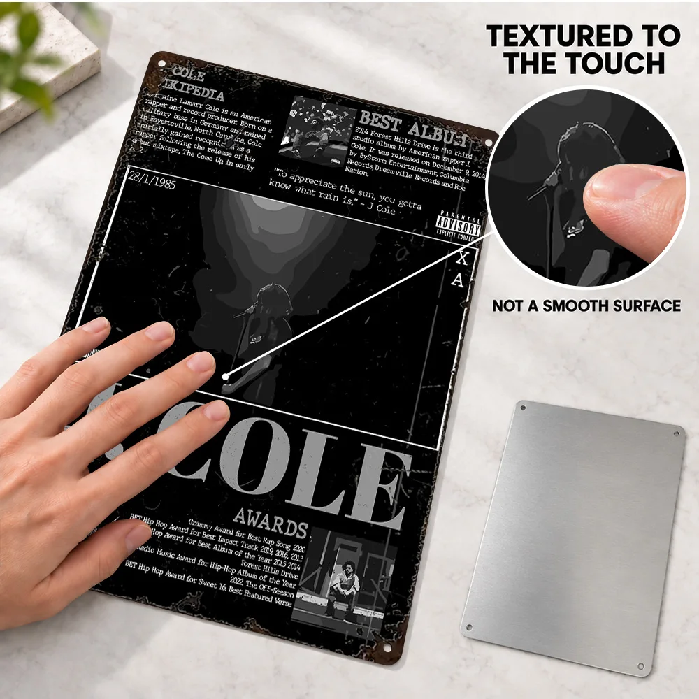J. Cole Printed Poster Personalized Aluminum Metal Sign Monochrome News Layout Wall Art For Home Studio Record Collector Gift