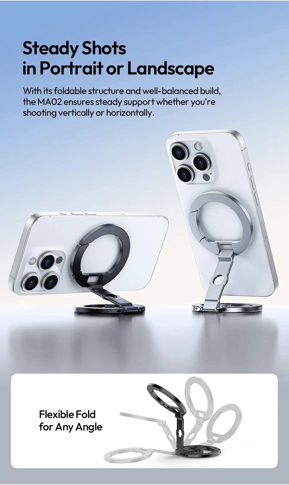 Ulanzi MA02 Phone Stand Slim Foldable Design MagLock Dual Magnetic with Universal 1/4" Mount for Gym Refrigerator Selfie Stick