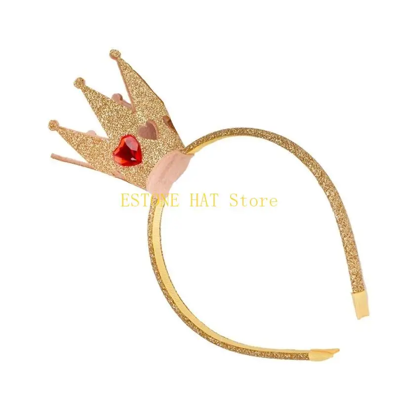 49MF Shimmering Sequined Crown Headband Glittering Gold Hairhoop Accessory for Girls and Women Birthday Christmas Party Props