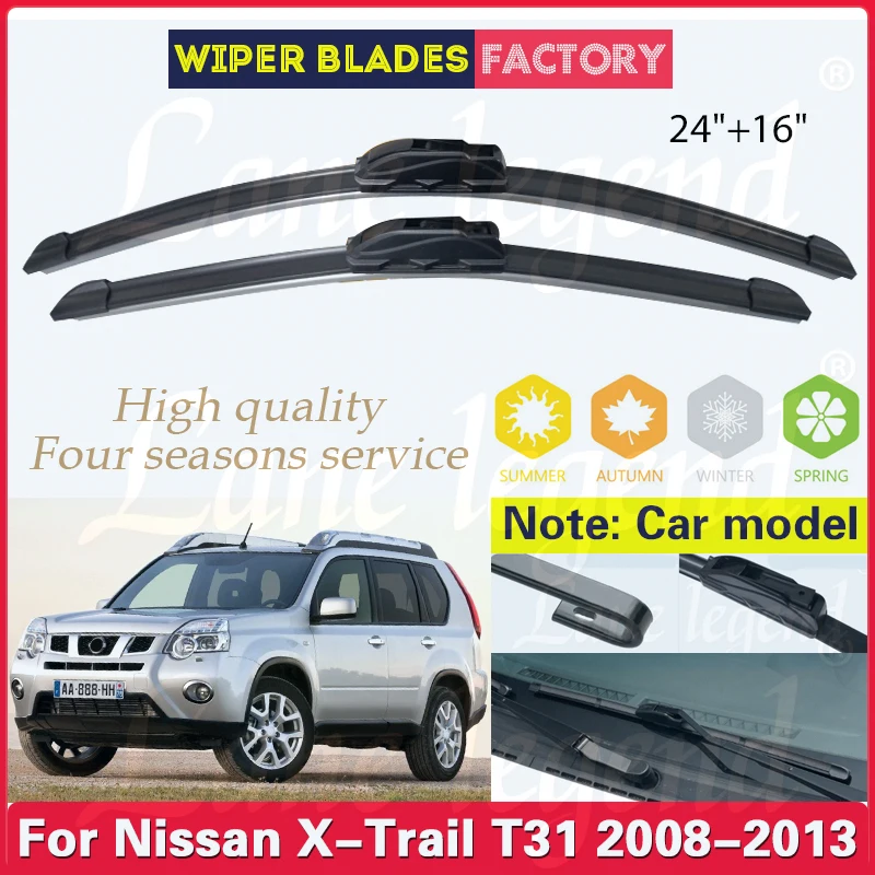 

For Nissan X-Trail T31 2008 2009 2010 2011 2012 2013 Front Wiper Blades Rubber Windshield Windscreen Window Rain Brushes 24"+16"