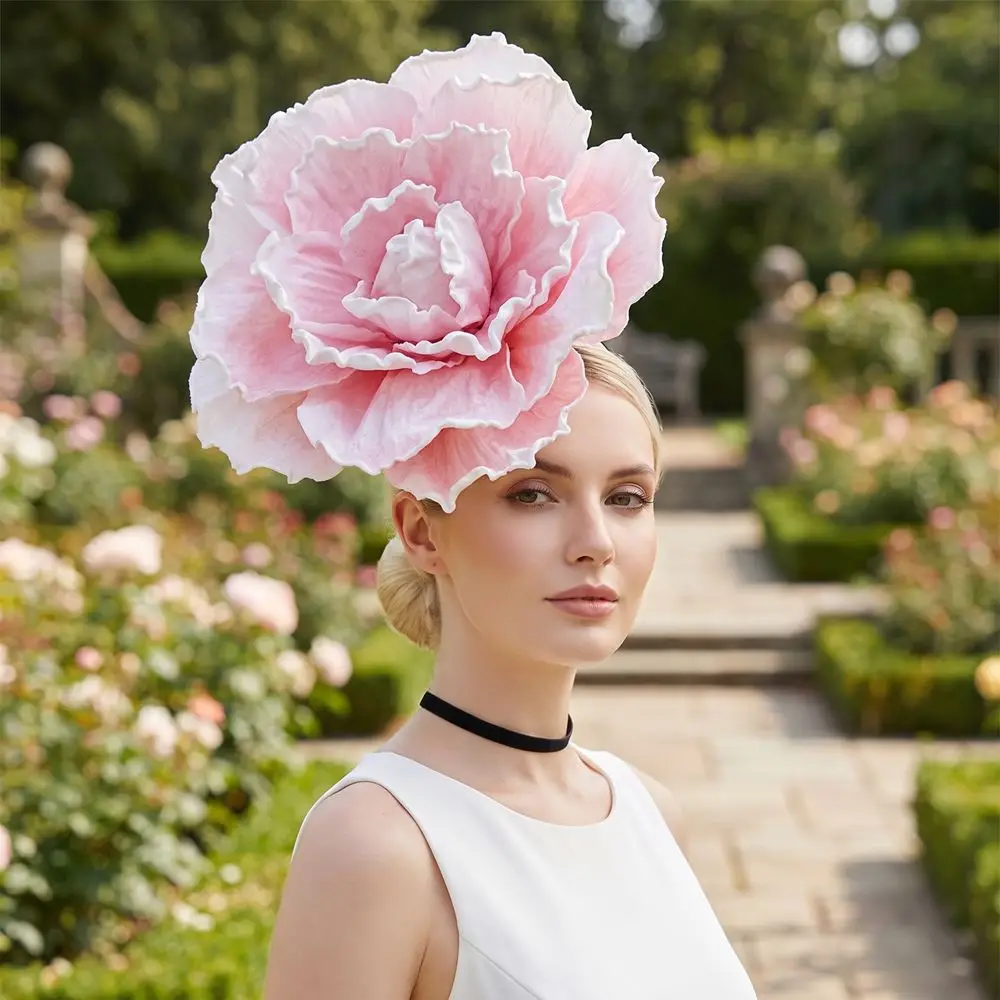 Exquisite Large Rose Flower Headband Elegant Top Hat Vintage Fascinator Hat Hair Hoop Sweet Oversized Flower Headpiece