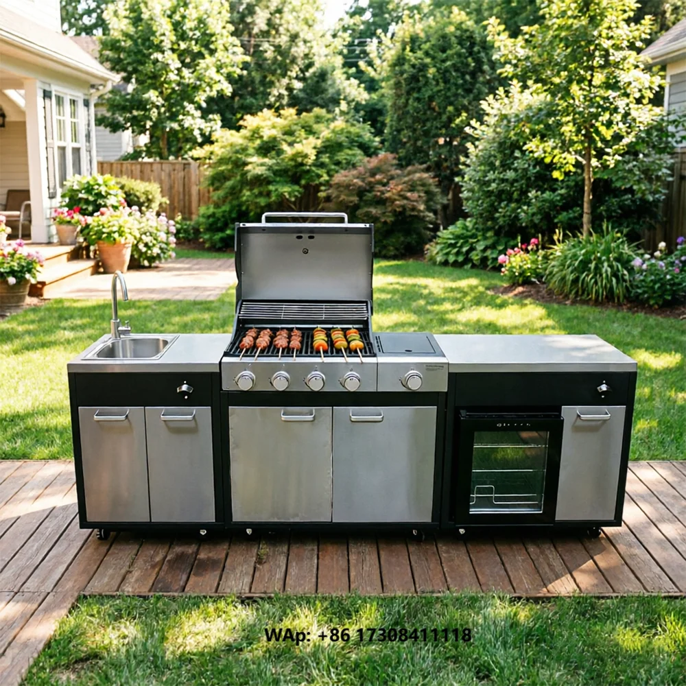 4+1 Burner Stainless Steel Gas BBQ Grill Removable Stainless Steel Outdoor Kitchen for Backyard Garden Barbecue