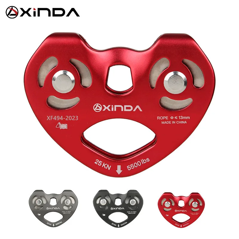 Xinda  Mountaineer Rock Climbing Pulley Outdoor Crossing Twin Wheels Pulley Aluminum Tandem Double Pulley With Ball Bearing