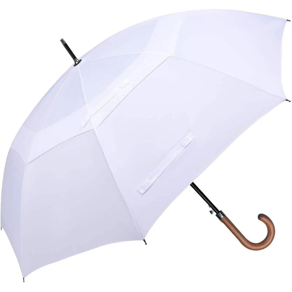 

52/62inch Wooden J Handle Golf Umbrella Windproof UV Protection Classic Stick Wedding Cane Umbrellas, Auto Open Cane Hook Ha
