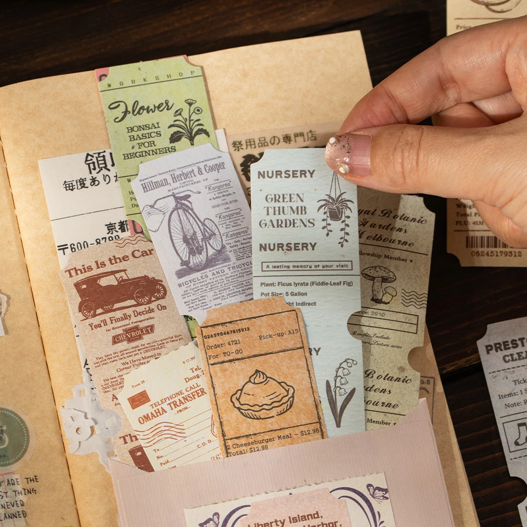 40 Stück Retro-Aufkleber aus Papiermaterial zur Kunstdekoration, DIY Handgemachte Scrapbook-Ästhetik, Journal-Zubehör