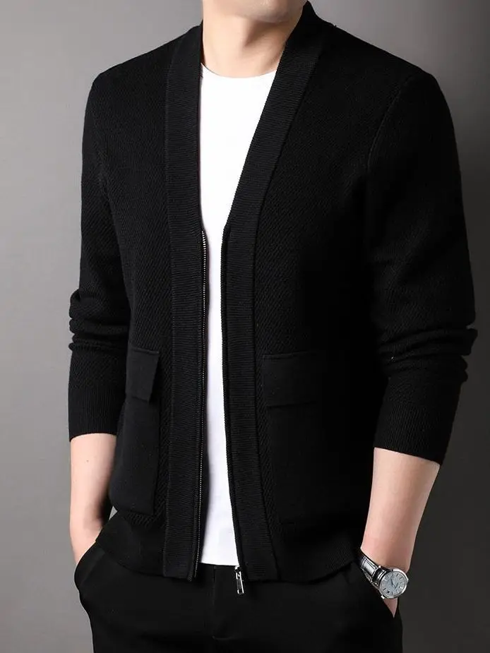 

Вязаный свитер Thiened с v-образным вырезом Jaet-sle на молнии, большие размеры на узоре, открытый кардиган для молодых мужчин, повседневная мода