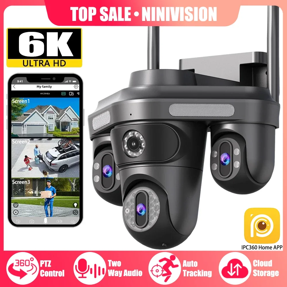 12mp 3Lens Cctv Surveillance PTZ Camera Wireless Wifi PTZ 360 Auto Tracking Two Way Audio Intercom IP Network Camera Outdoor 4MP