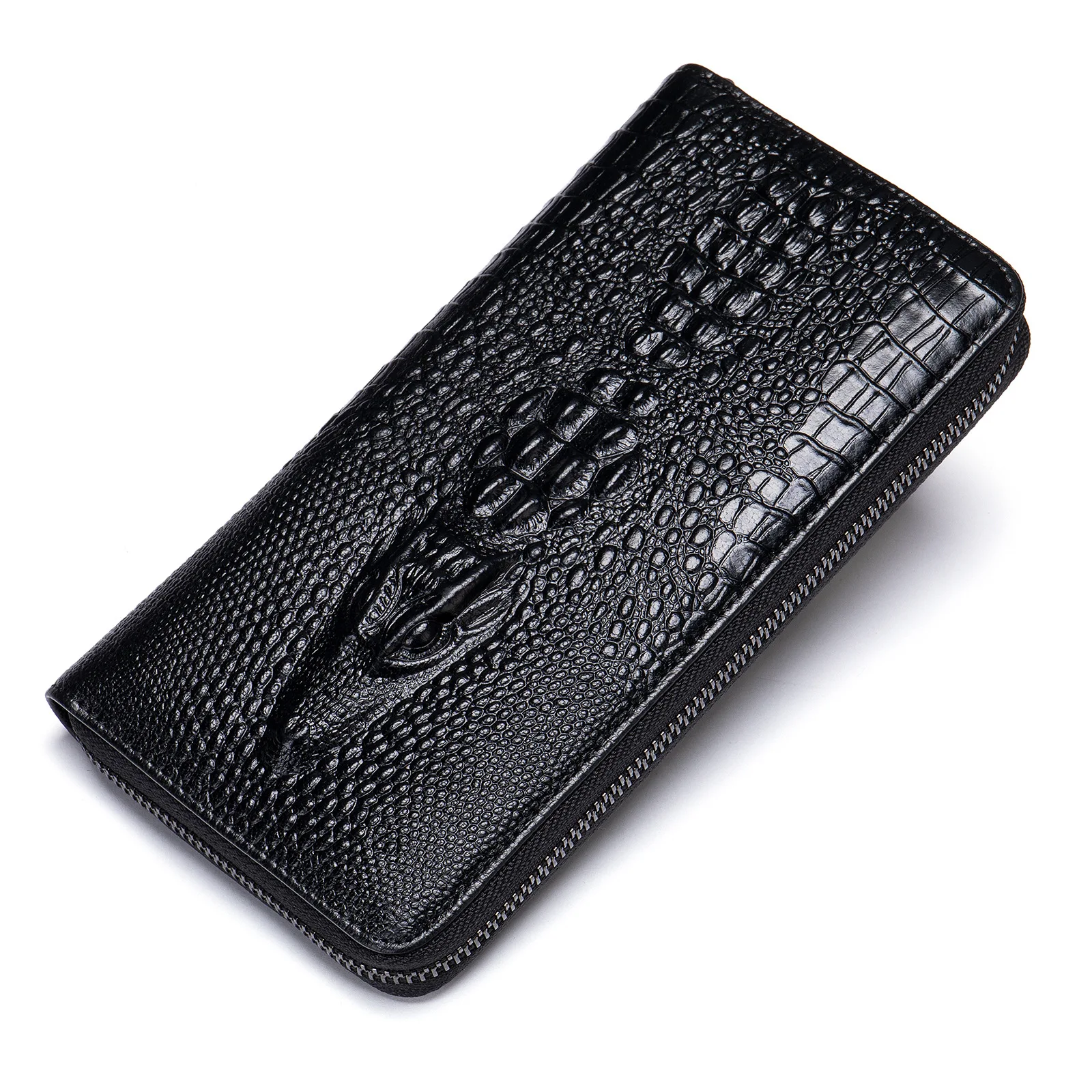 Men's Luxury Long Wallet Premium Crocodile Top-Grain Leather RFID Blocking Multi-Card Business Design Slim Handheld Cardholder​