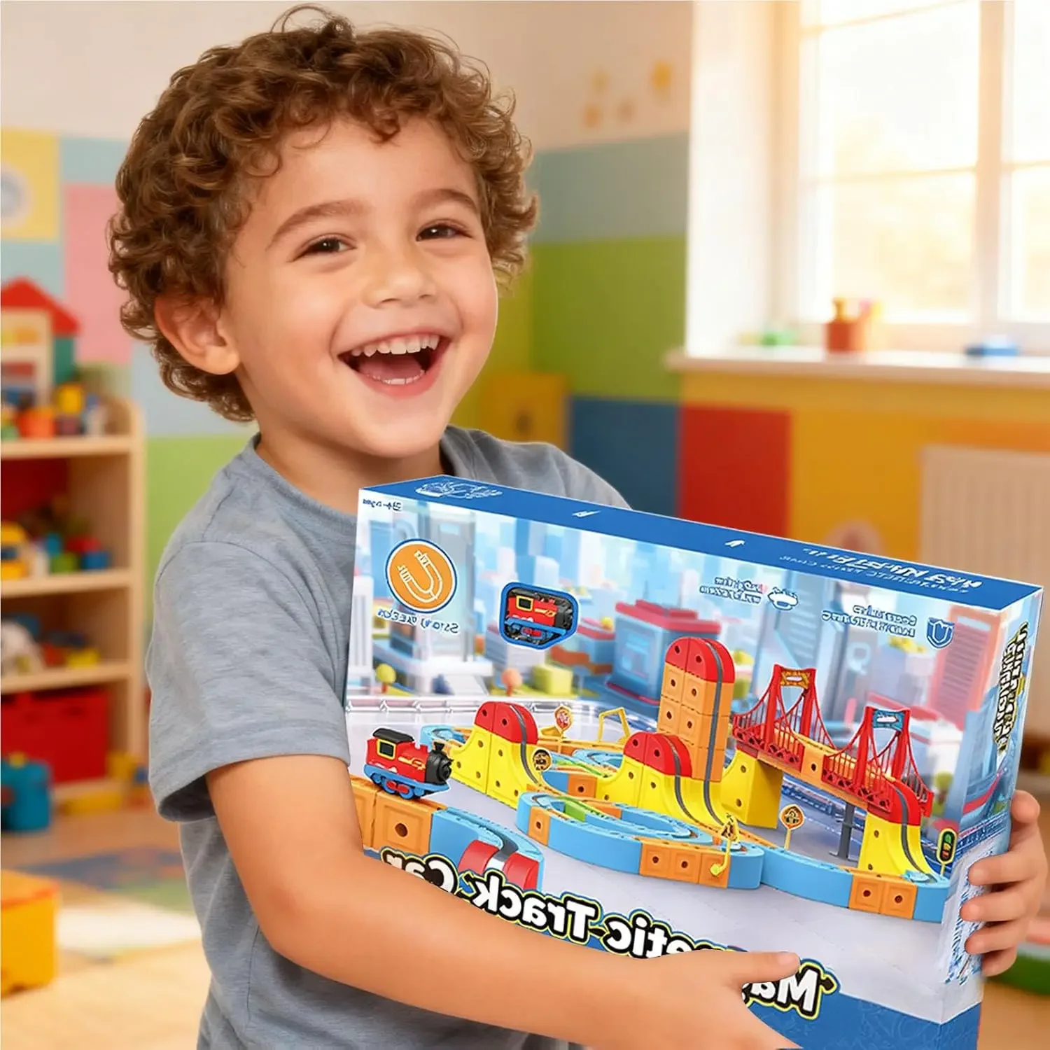 Magnetic Electric Train Set for Kids Anti-Gravity Suction DIY Building Block Track Cube Versatile Rail Car Toys Christmas Gift