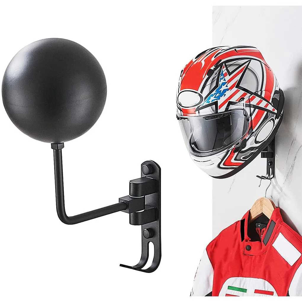 

Motorcycle Helmet Rack Wall Mount Helmet Holder 180° Rotation Helmet Hanger With Hooks for Cycling Baseball Rugby Helme Bracket