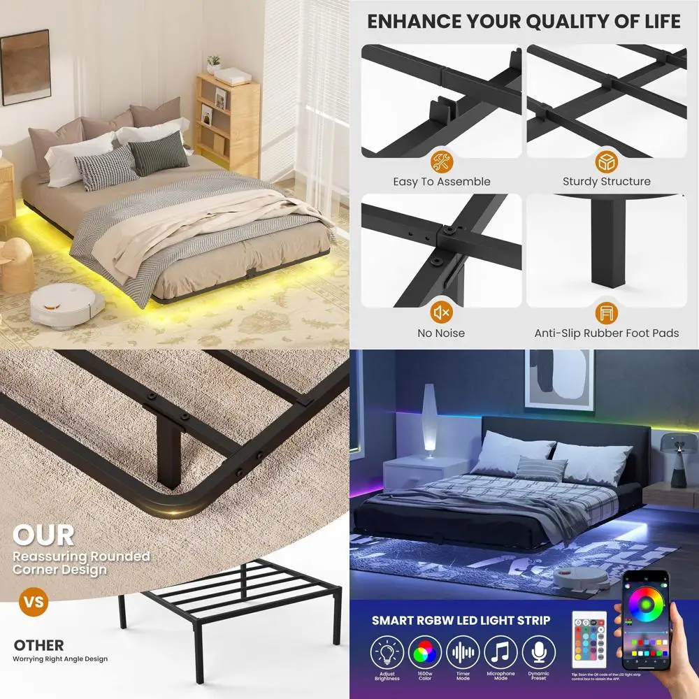 

Queen Size Smart LED Floating Bed Frame, Heavy Duty Metal, No Box Spring, Easy Assembly, Noiseless