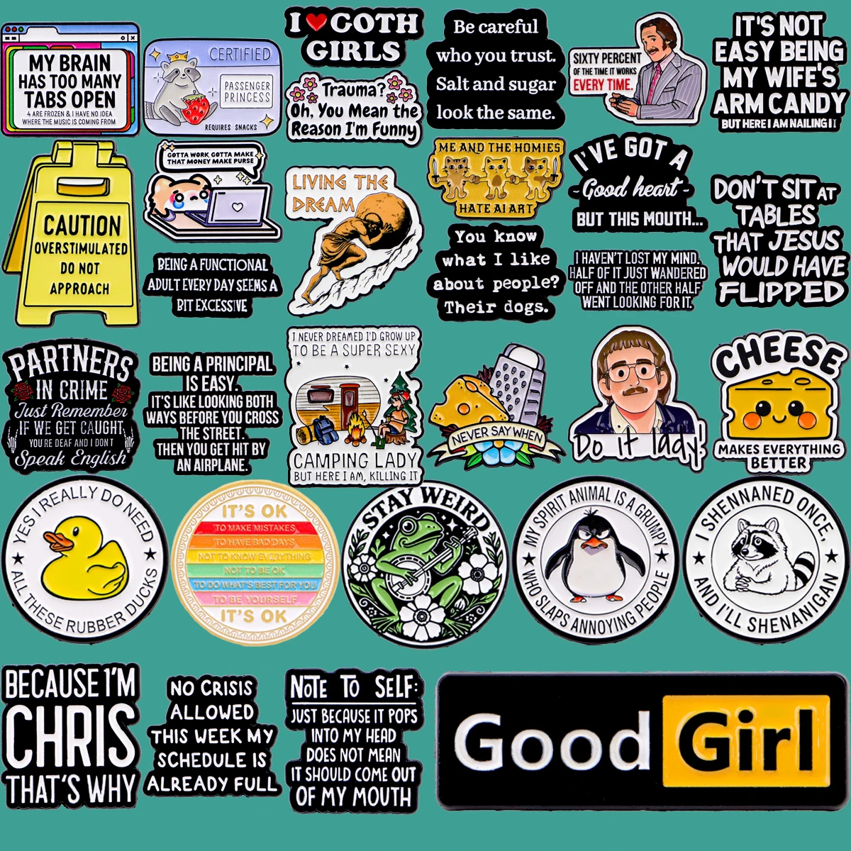 I love goth girl Quotations Enamel Pin Lapel Pins for Clothes Backpacks Cartoon Duck Cheese Badges Brooch Jewelry Gifts Friends