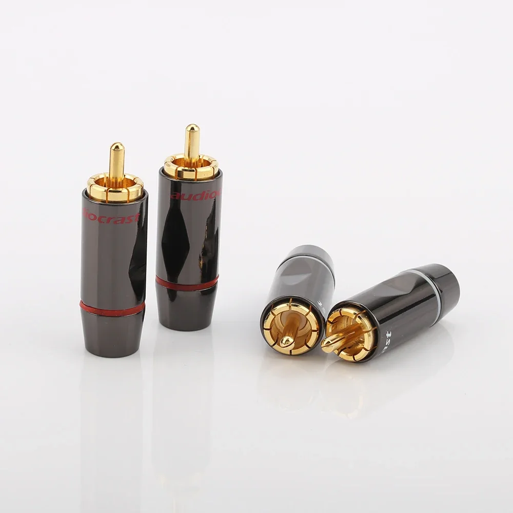

8pcs Audiocrast R003 24k Solder Gold plated RCA Connectors Gold Plated RCA Plug Audio Male Connector Cables