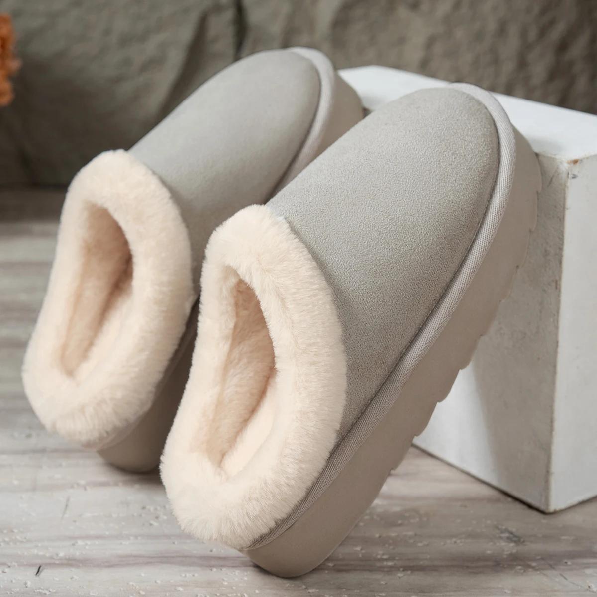 Wintermode Damen Flauschige Dicksohlige Freizeitschuhe, Dicksohlige Rutschfeste und Warme Hausschuhe mit Fellfutter – Detail 22