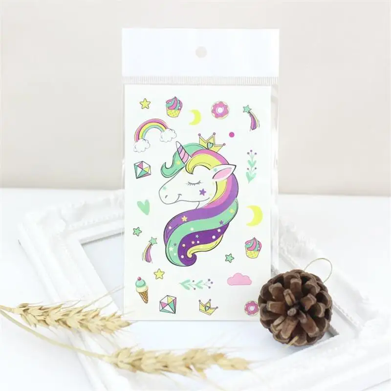 Lindo diseño de unicornio arcoíris tatuajes temporales impermeables pegatinas para niños niñas regalo transferencia de agua tatuaje falso