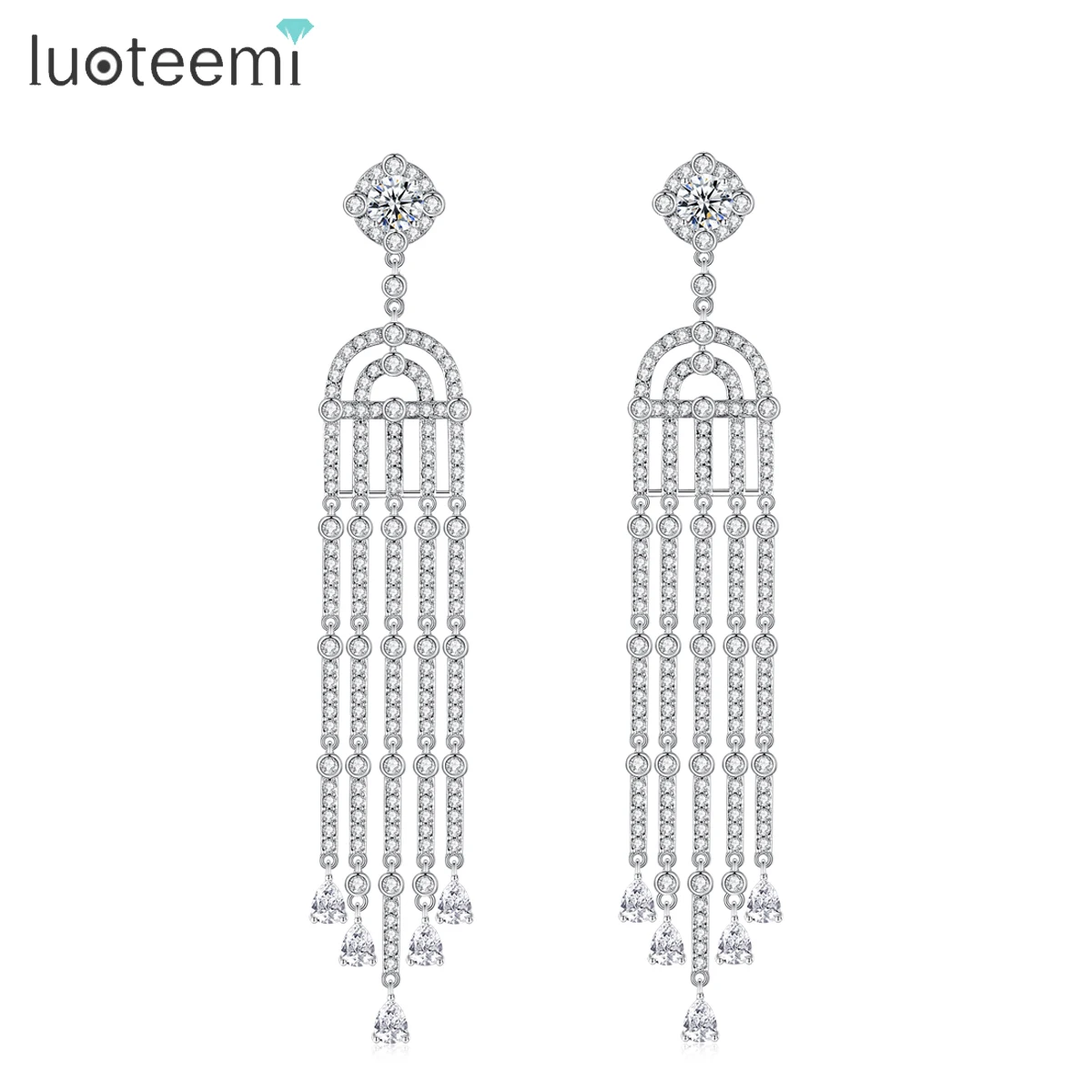 

LUOTEEMI ретро винтажные серьги с кисточками, элегантные прозрачные серьги с цирконами для женщин, свадебные блестящие украшения, аксессуары для вечеринок, свадебных свиданий