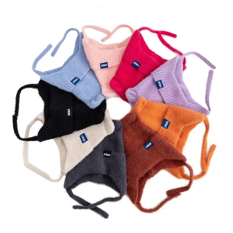 Cute Bear Ear Knit Earflap Hat Fleece Lined Warm Beanie with Tie‑Bow Strings Decor Windproof Winter Hat for Ladies Daily Outdoor