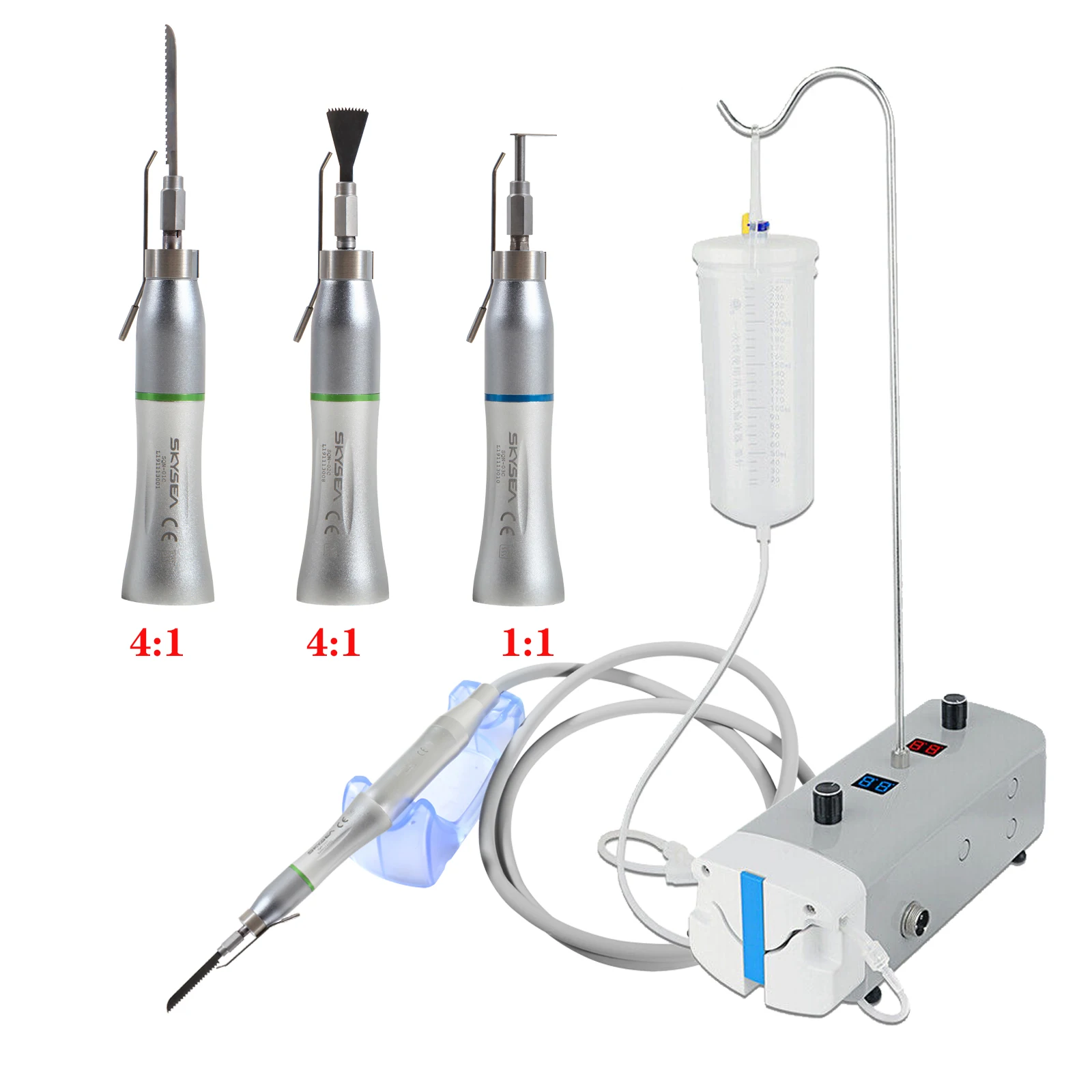 Dental Implant Brushless Motor Micromotor Self Water Pumping Irrigation Polisher + 1:1/4：1 Surgical Straight Handpiece Set