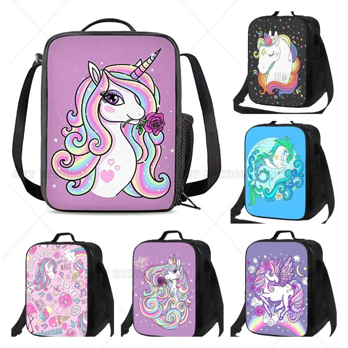 DIY Rainbow Unicorn Pony Lunch Bag Carrying Tote Insulated School Lunchbox Reusable Snack Bag for Girls Boys School Picnic