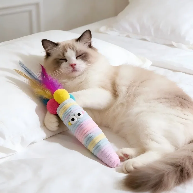1/2 Pcs Ice Cream Cat Teasing Stick Feather Making Cat Toy Self Entertaining Scratch Resistant Grind Teeth Interactive Cat Toy