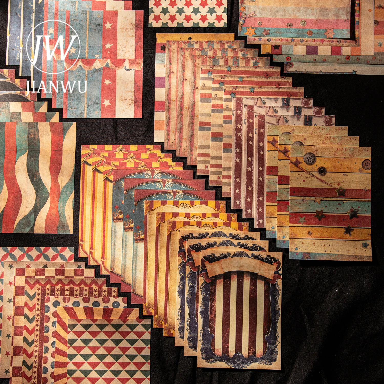 JIANWU Circus Party Series Vintage Stripe Pattern Landscape Collage Scrapbooking Material Paper Creative Junk Journal Stationery