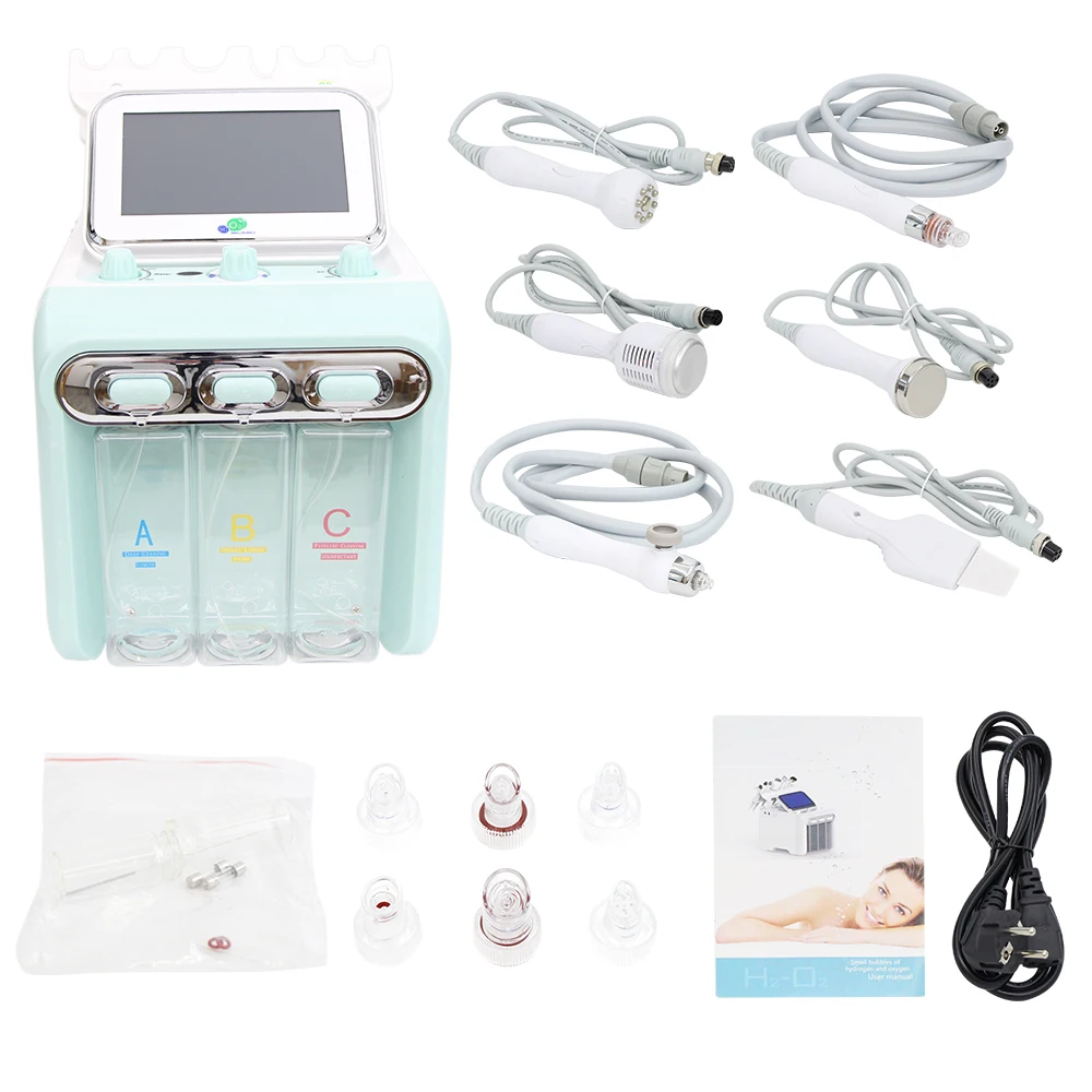 H2-O2 6 in1 Hydro Dermabrasion Skin Lifting Spa Facial Oxygen Aquapeel Machine Bio-lifting Spa Ultrasonic Scrubber Equipment