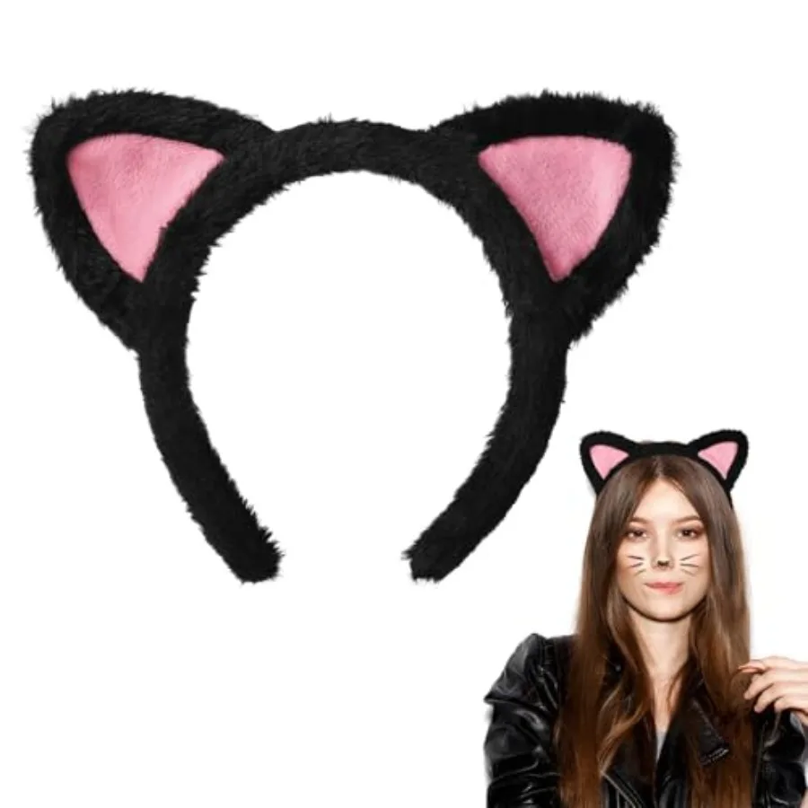 Halloween Cat Ear Headbands, Cute Fuzzy Cat Washing Face Makeup Head Band, Plush Soft Hairband, Cosplay, Women Spa Yoga
