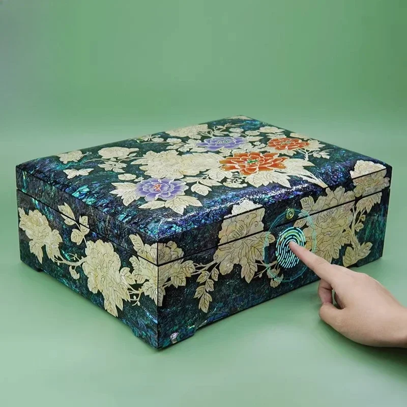 Dian lacquer jewelry storage box induction hardware jewelry fingerprint unlocking large capacity shell handmade