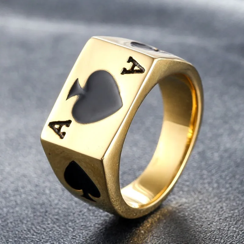 Trendy Ace of Spades Design Stainless Steel Rings for Men Cool Unique Titanium Finger Bands Daily Wear Accessories Sizes 7-13