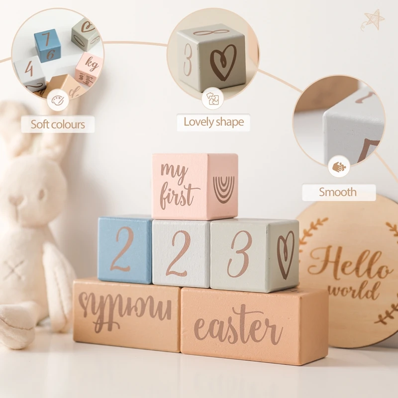 7pcs/set Wooden Baby Month Milestone Digit Record Card Newborn Birthday Gift Souvenir Baby Photo Photography Accessorie With Box