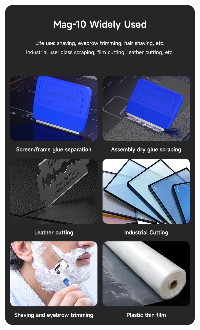 Soporte de hoja magnética MECHANIC Mag-10 con cuchillas de doble cara de acero inoxidable para Kit de herramientas de extracción de pantalla de reparación de teléfonos
