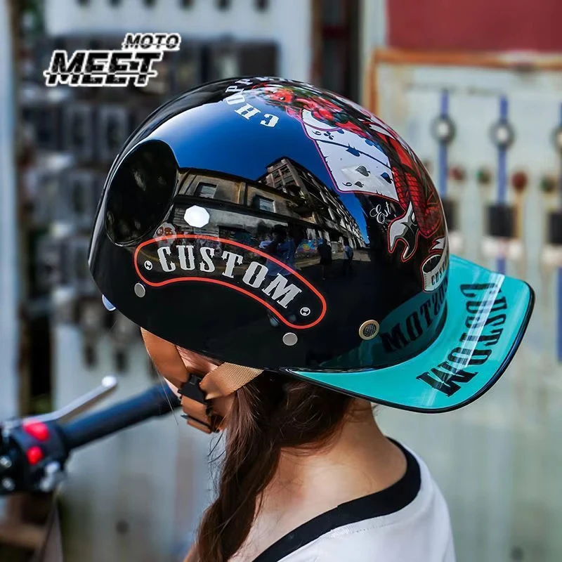 Retro Gangster-Stil Baseballkappe für Männer und Frauen Motorradhelm Scoop-Helm Kappe Elektroauto Baseballkappe Halbhelm