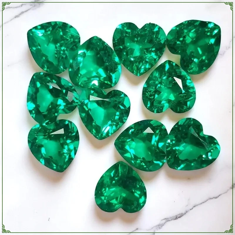 

M-Lab Grown Colombian Emerald Stone Hydrothermal Hand-cutting Heart Cut Synthetic Emerald Stone with Certificate