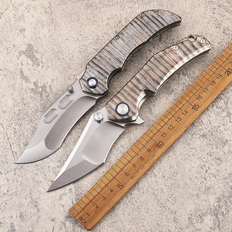 

VG10 steel plate with fire pattern titanium alloy handle, fishing fruit outdoor survival collection EDC fruit cutting tool